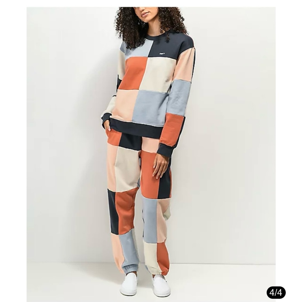 Obey Navy and Orange SweatSuit with Color Block  Design